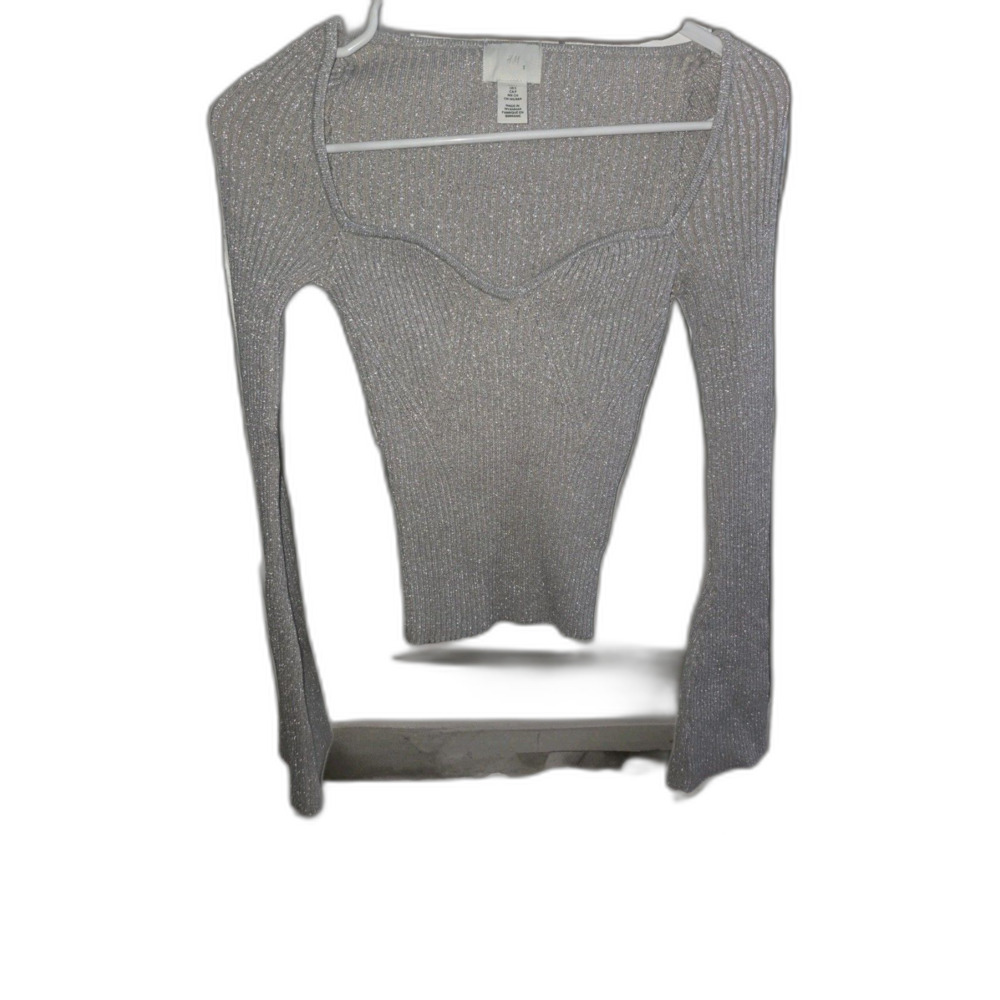 H&M Sparkly Silver Ribbed Sweater Size S